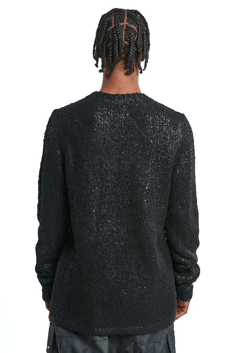 BLACK COATED BOUCLE SWEATER