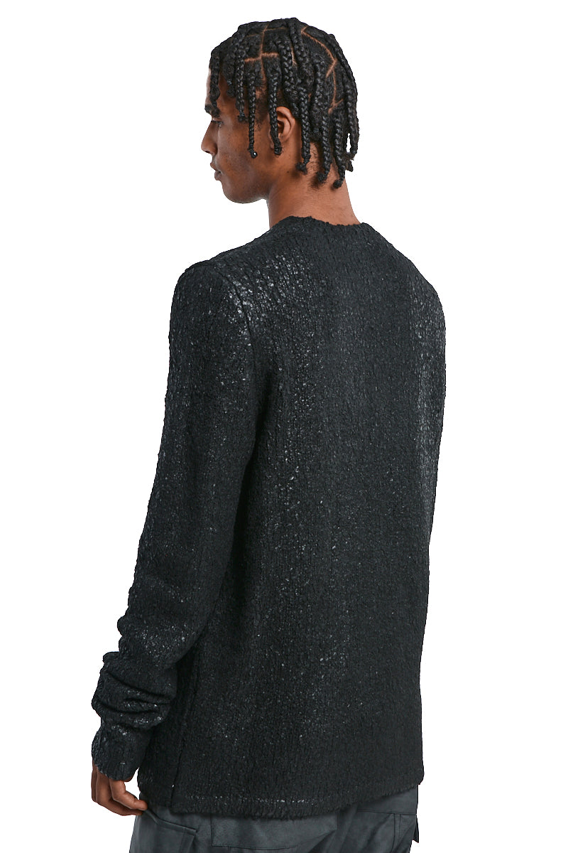 BLACK COATED BOUCLE SWEATER