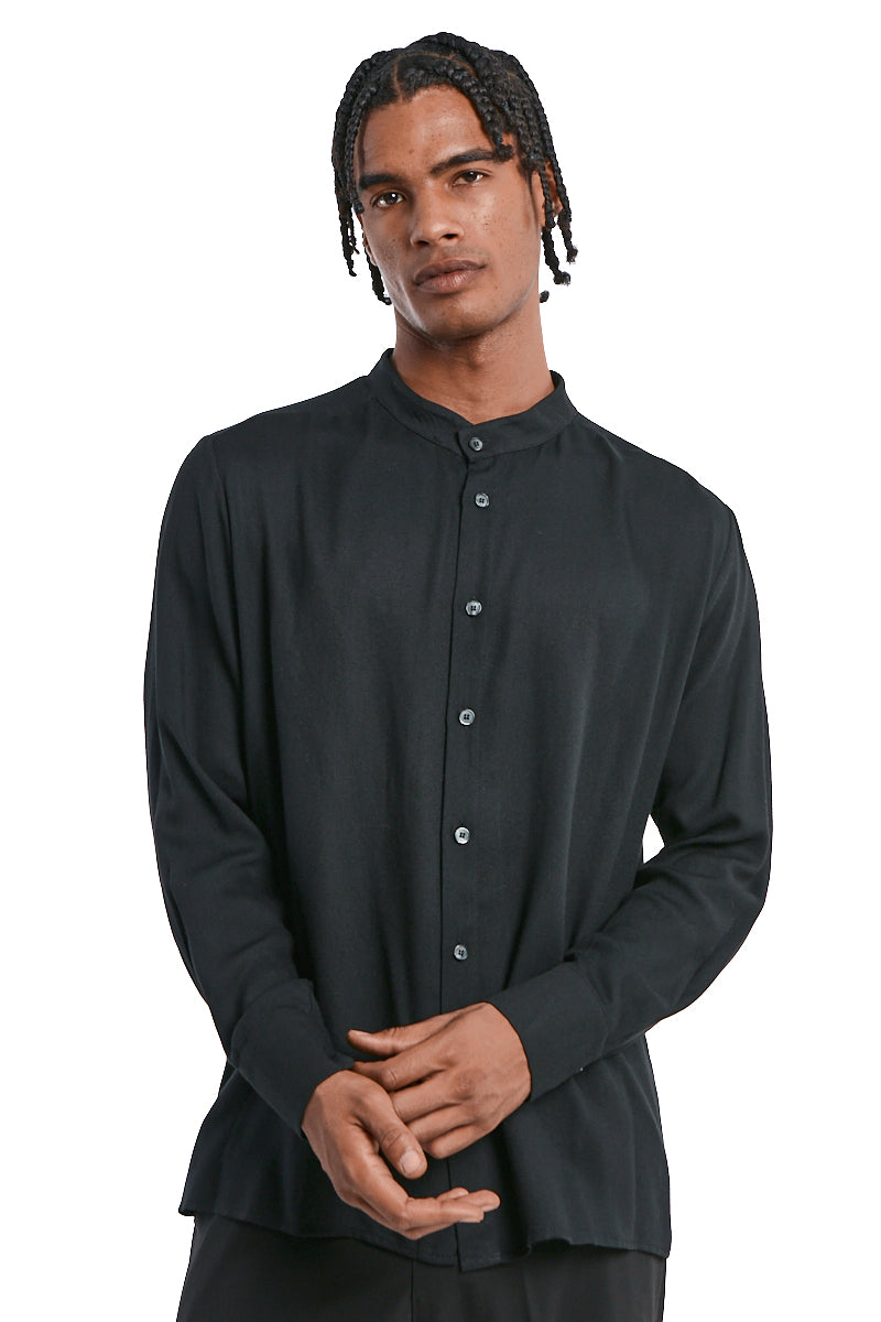 BLACK REGULAR GAUZE VISCOSE SHIRT