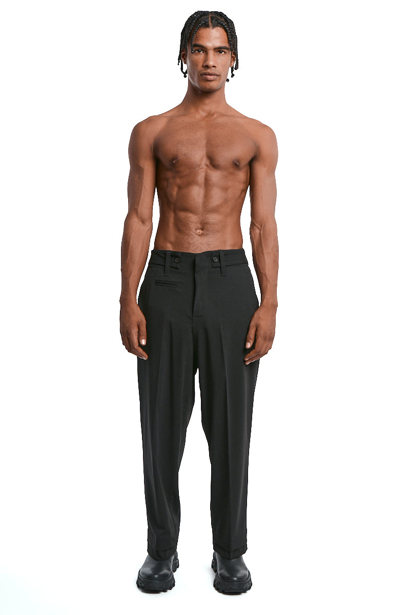 BLACK FLUID WOOL BLEND TROUSERS