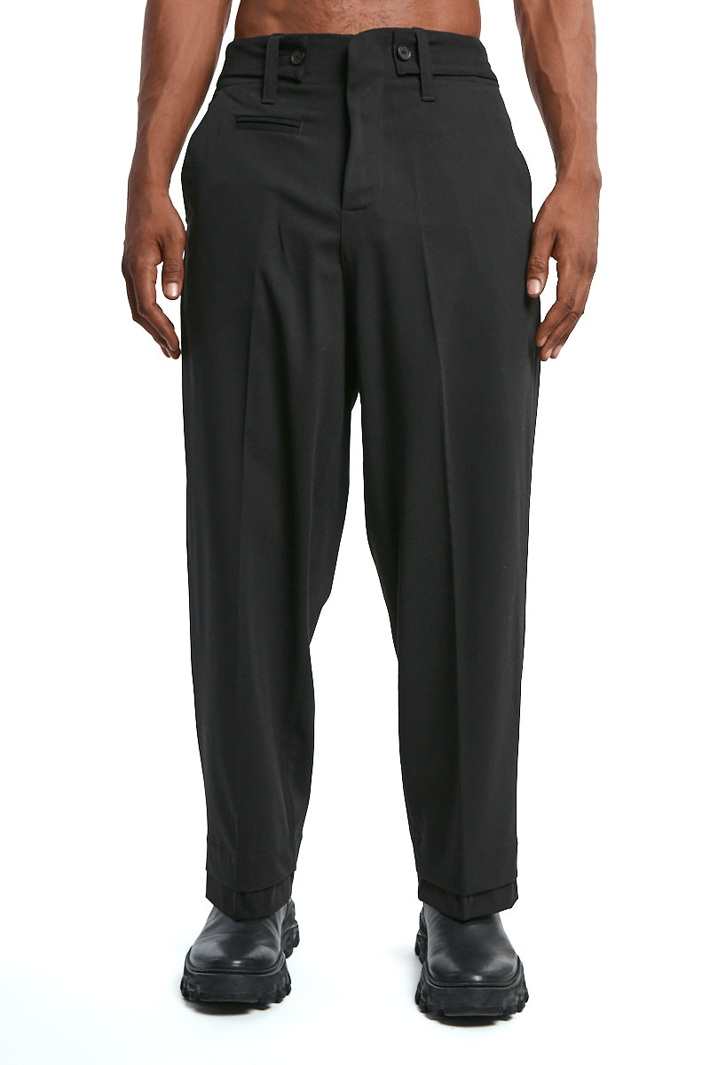 BLACK FLUID WOOL BLEND TROUSERS