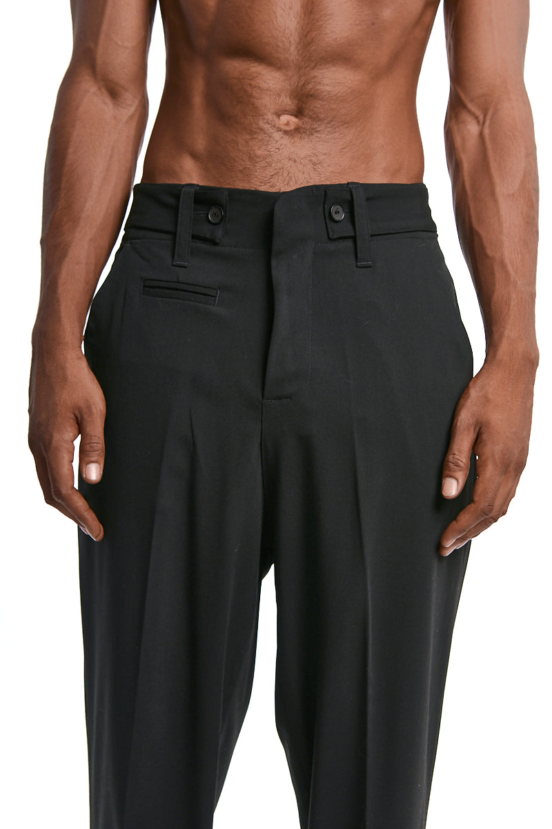 BLACK FLUID WOOL BLEND TROUSERS