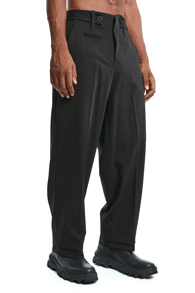 BLACK FLUID WOOL BLEND TROUSERS