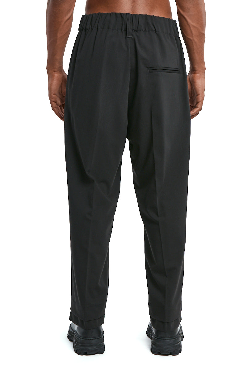 BLACK FLUID WOOL BLEND TROUSERS
