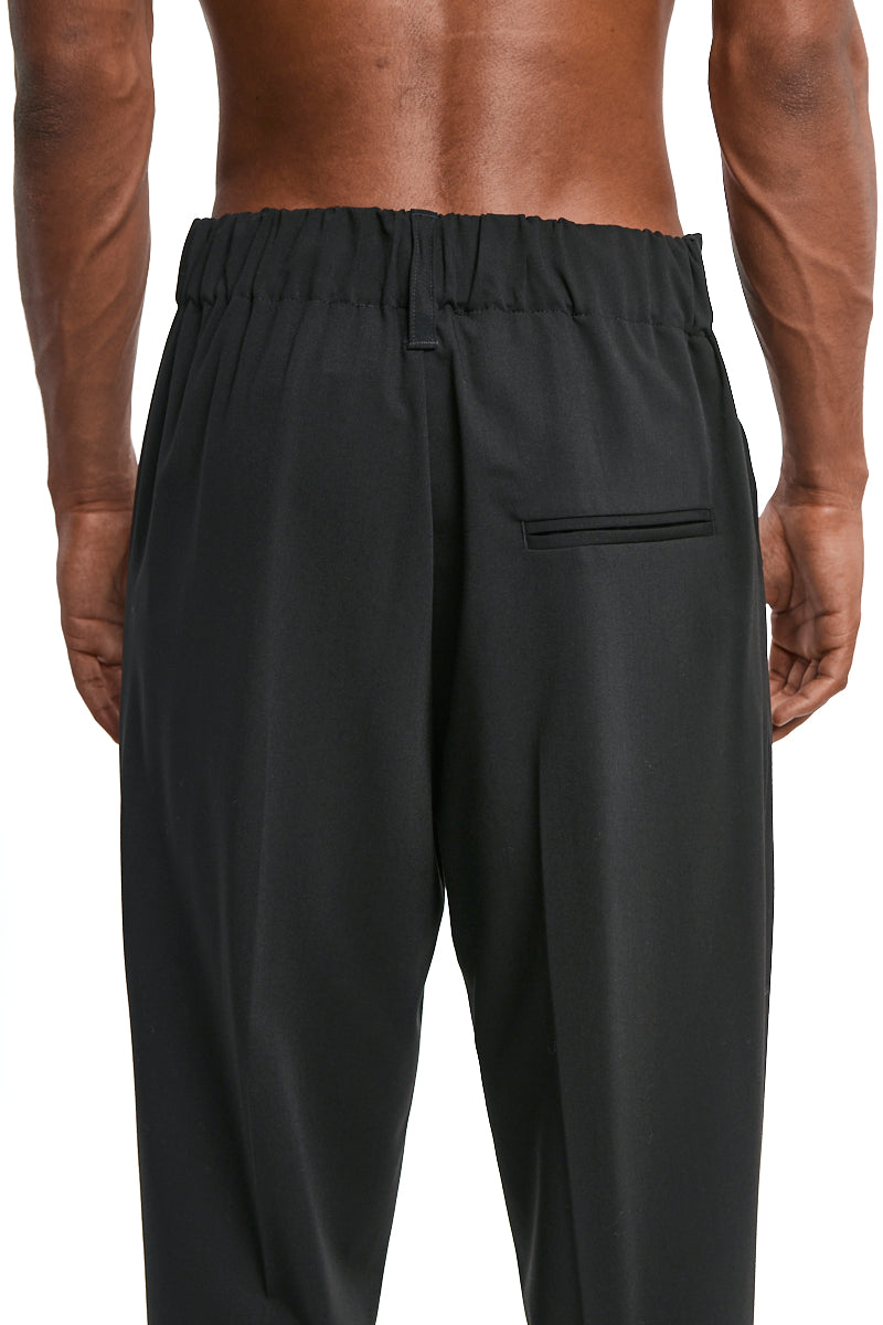 BLACK FLUID WOOL BLEND TROUSERS