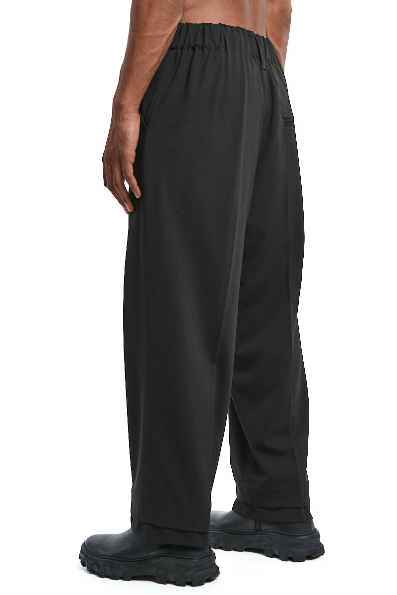 BLACK FLUID WOOL BLEND TROUSERS