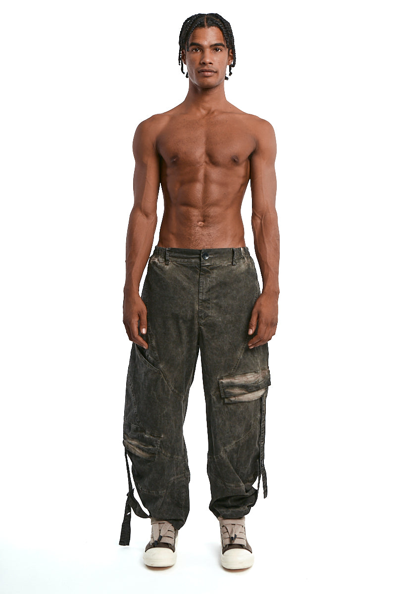 MUD BALLOON COTTON COLD-DYED CARGO TROUSERS