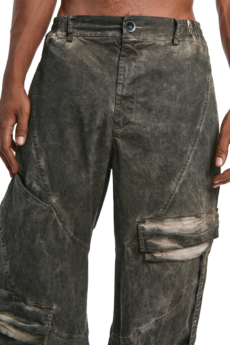 MUD BALLOON COTTON COLD-DYED CARGO TROUSERS