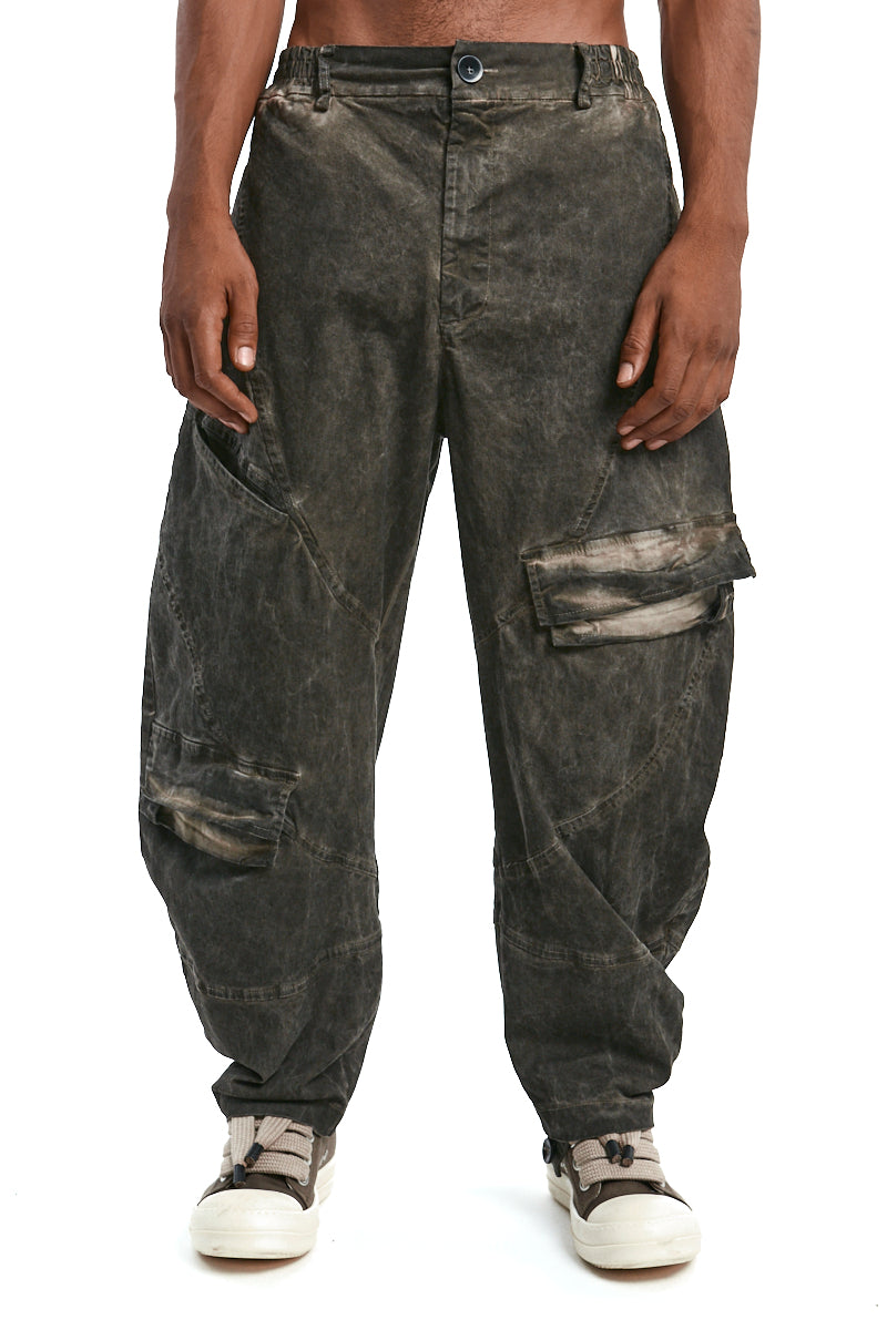 MUD BALLOON COTTON COLD-DYED CARGO TROUSERS