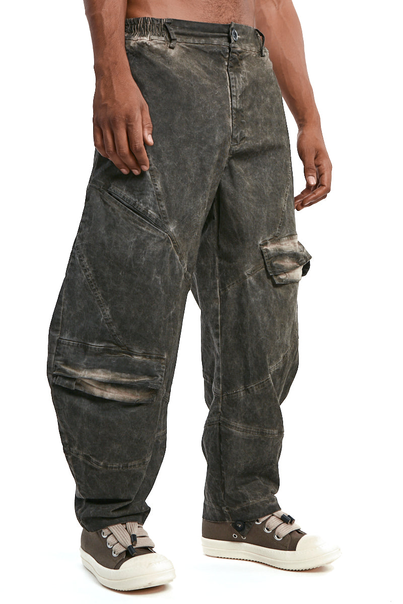MUD BALLOON COTTON COLD-DYED CARGO TROUSERS