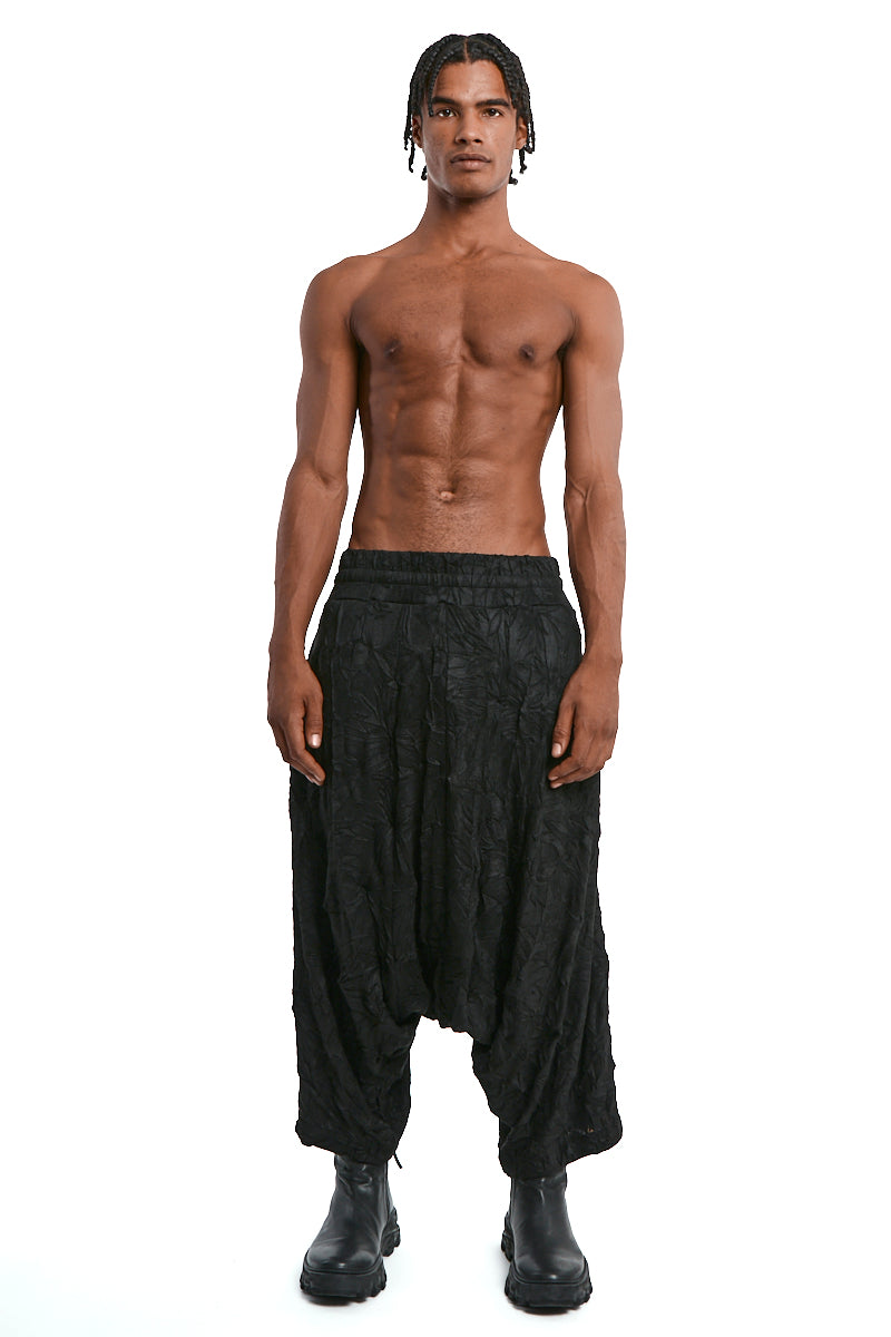 TROUSERS OVERSIZE LOW-CROTCH WRINKLED JERSEY BLACK