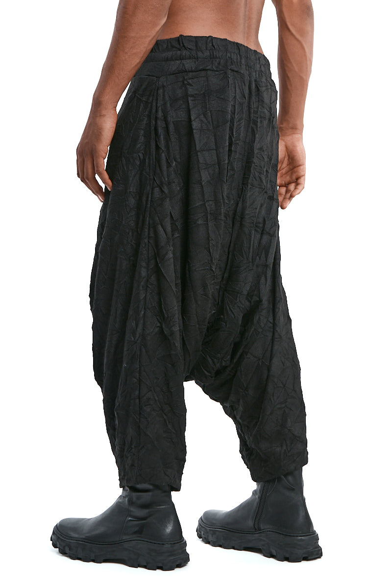 TROUSERS OVERSIZE LOW-CROTCH WRINKLED JERSEY BLACK