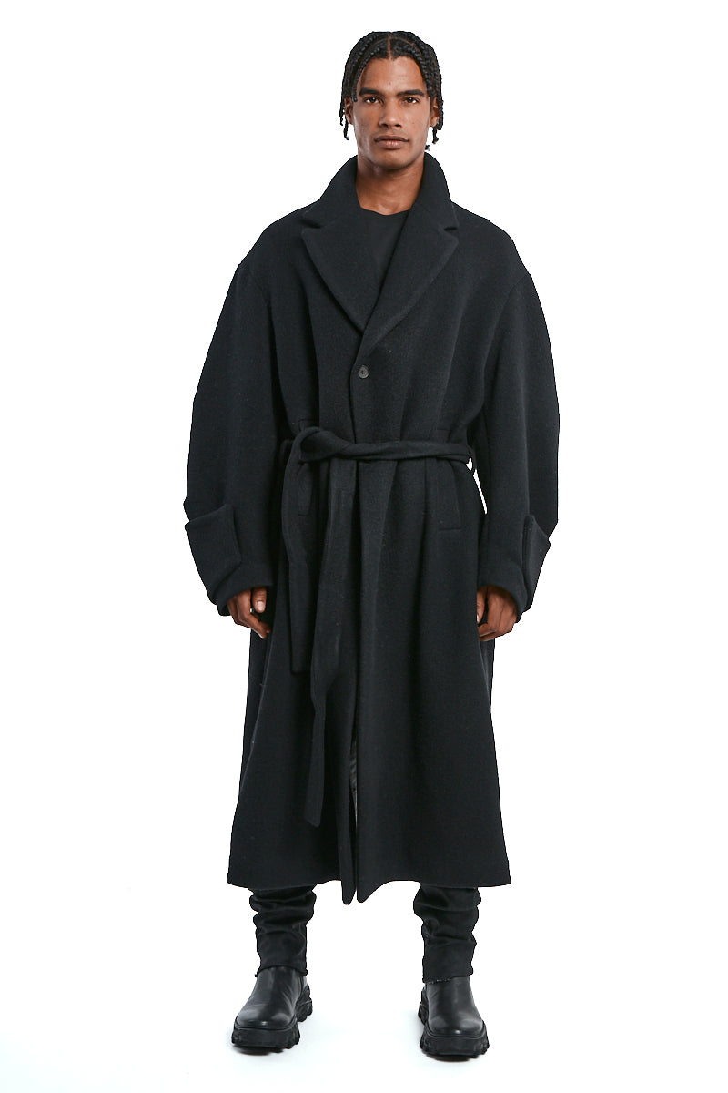BLACK OVERCOAT WOOL BLEND CLOTH