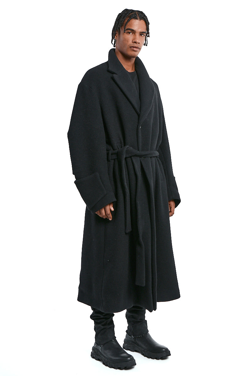 BLACK OVERCOAT WOOL BLEND CLOTH