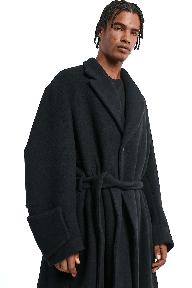 BLACK OVERCOAT WOOL BLEND CLOTH