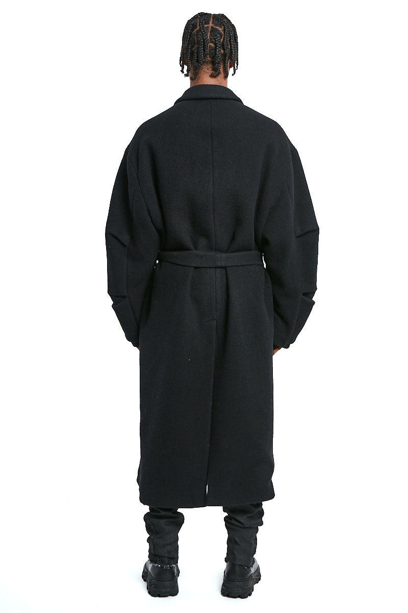 BLACK OVERCOAT WOOL BLEND CLOTH