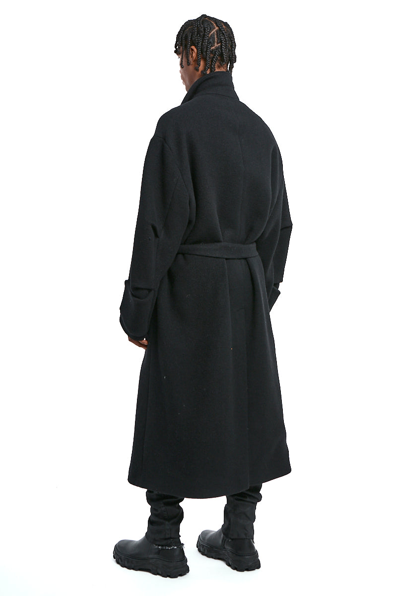 BLACK OVERCOAT WOOL BLEND CLOTH