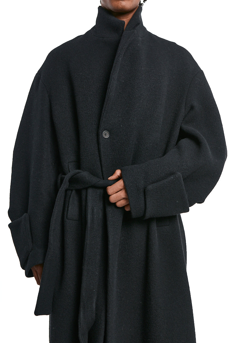 BLACK OVERCOAT WOOL BLEND CLOTH