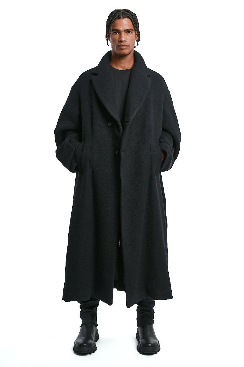 BLACK OVERCOAT WOOL BLEND CLOTH