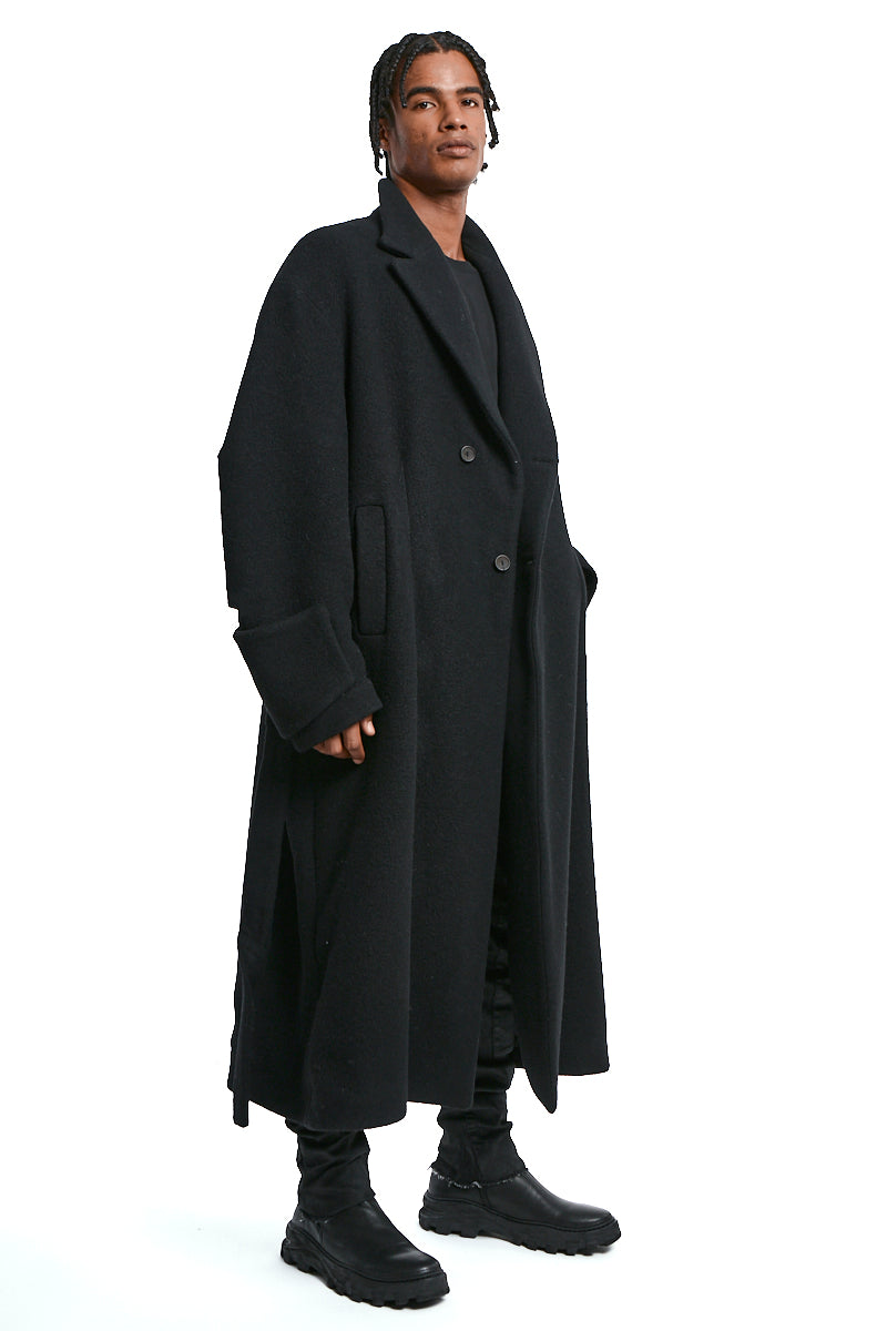 BLACK OVERCOAT WOOL BLEND CLOTH