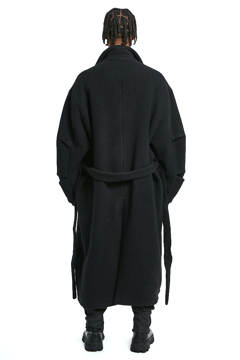 BLACK OVERCOAT WOOL BLEND CLOTH