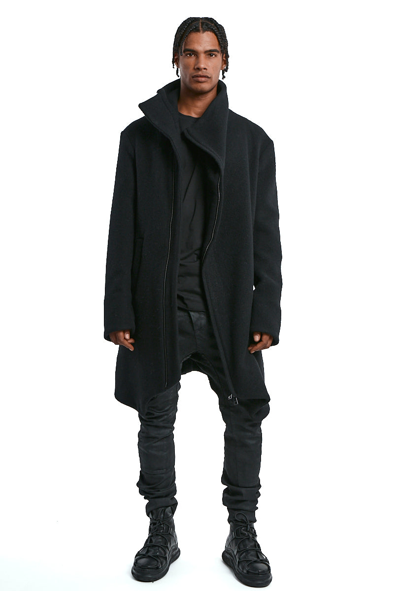 BLACK WOOL BLEND OVERCOAT