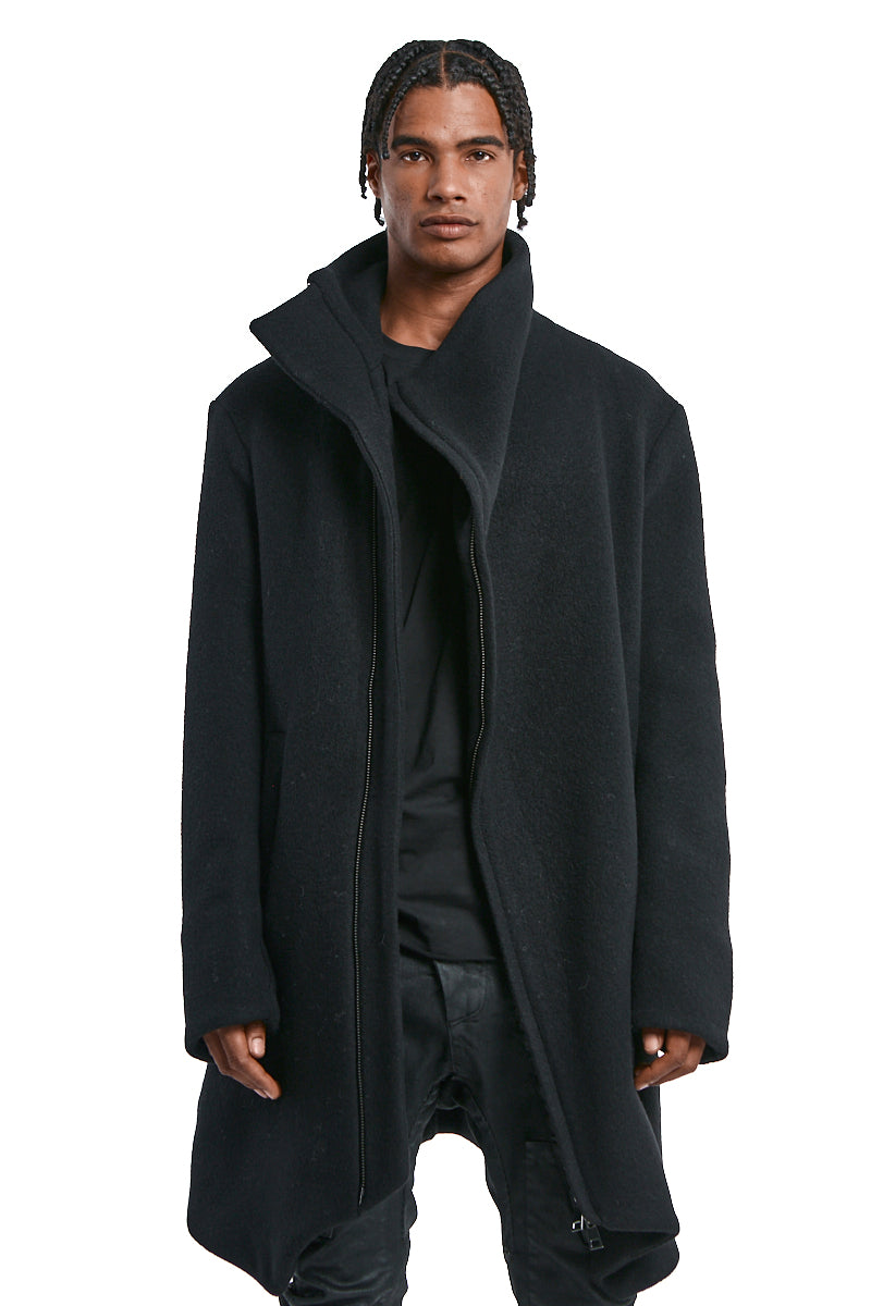 BLACK WOOL BLEND OVERCOAT
