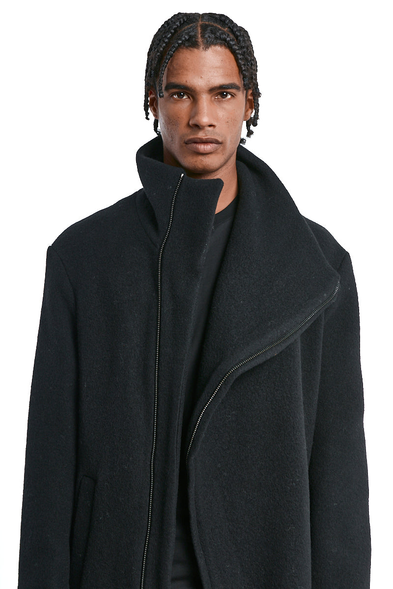 BLACK WOOL BLEND OVERCOAT
