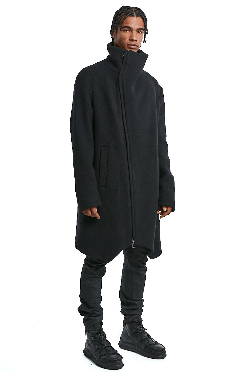 BLACK WOOL BLEND OVERCOAT