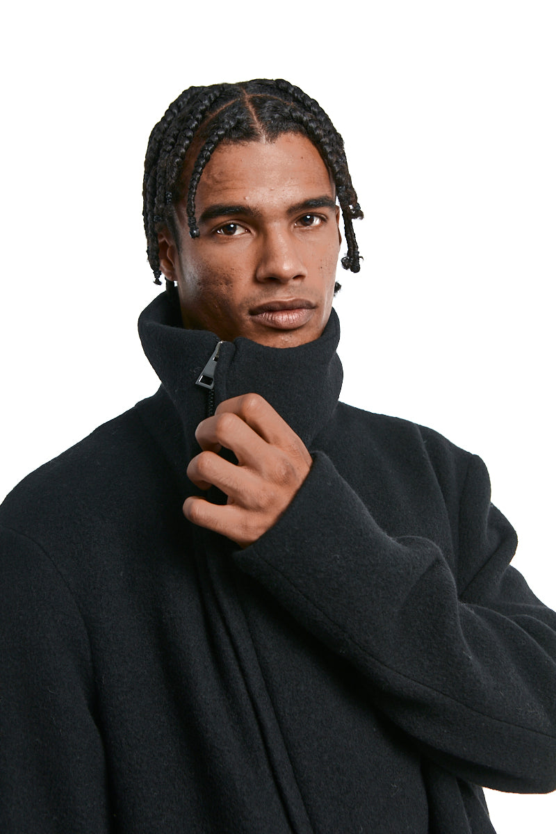 BLACK WOOL BLEND OVERCOAT