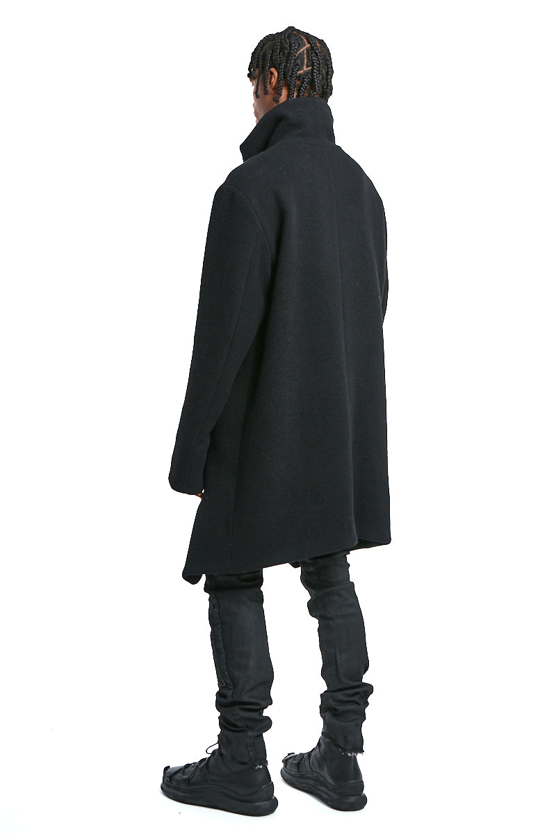 BLACK WOOL BLEND OVERCOAT