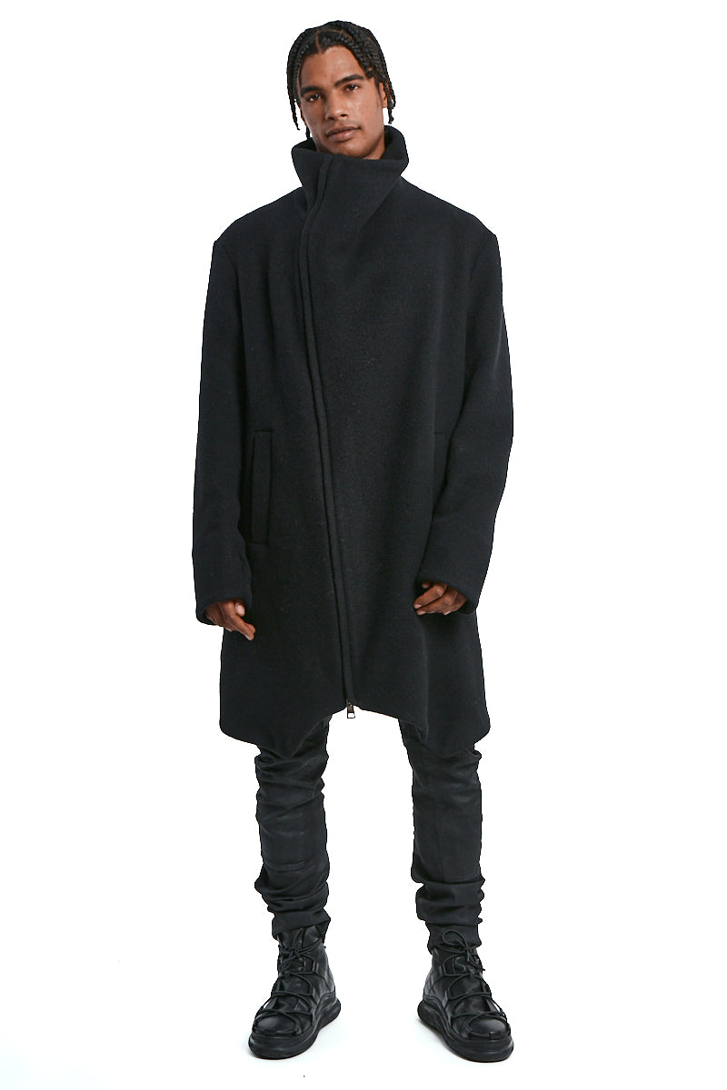 BLACK WOOL BLEND OVERCOAT