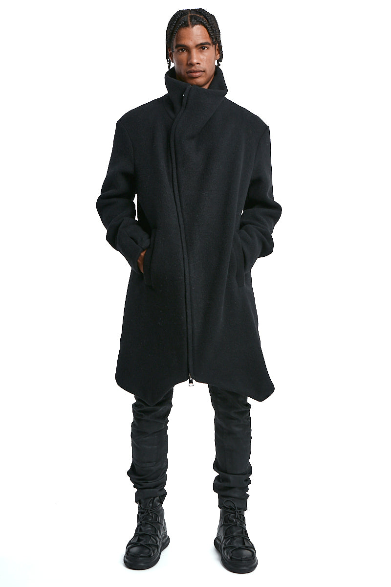 BLACK WOOL BLEND OVERCOAT