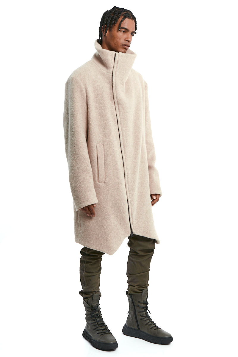 SAND WOOL BLEND OVERCOAT