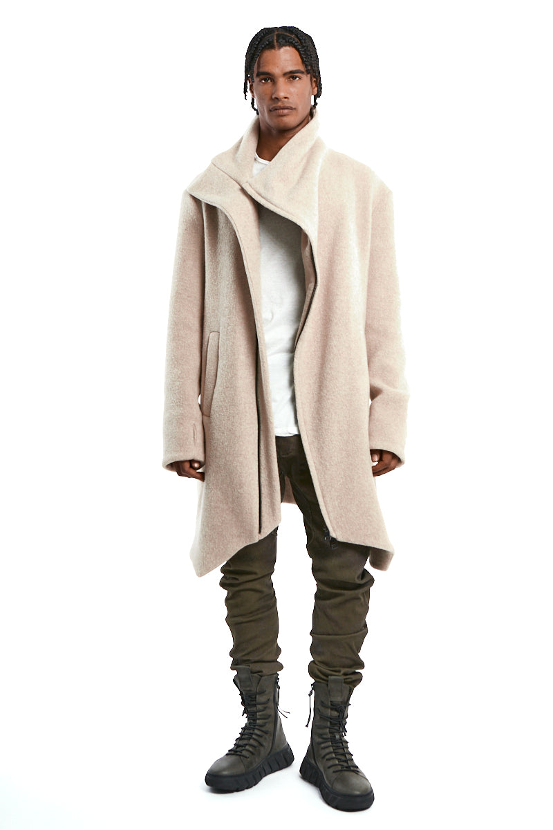 SAND WOOL BLEND OVERCOAT