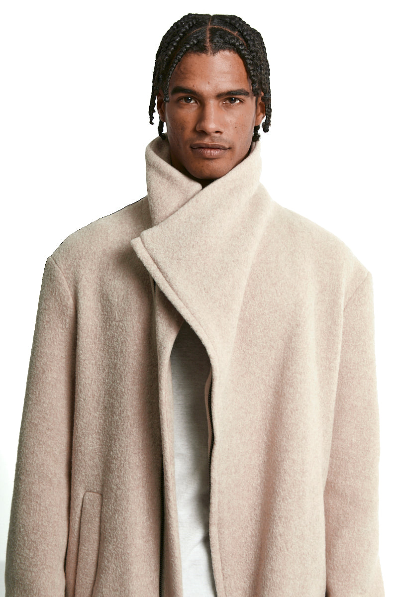 SAND WOOL BLEND OVERCOAT