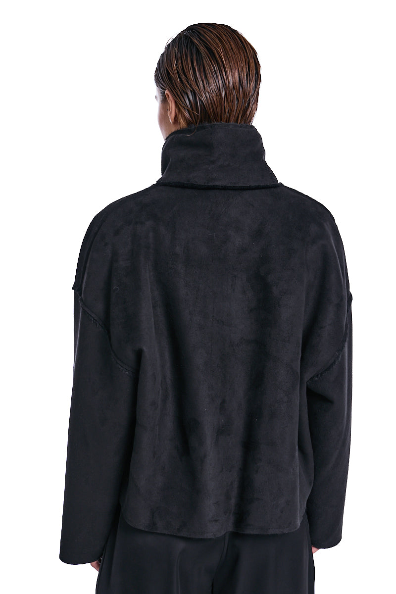 BLACK CROPPED DOUBLE-FACE VEGAN SHEEPSKIN JACKET