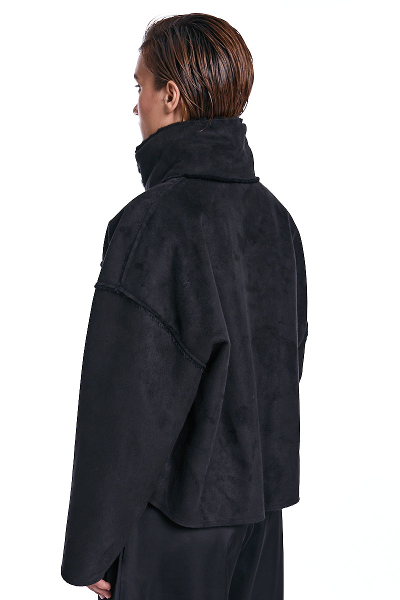 BLACK CROPPED DOUBLE-FACE VEGAN SHEEPSKIN JACKET