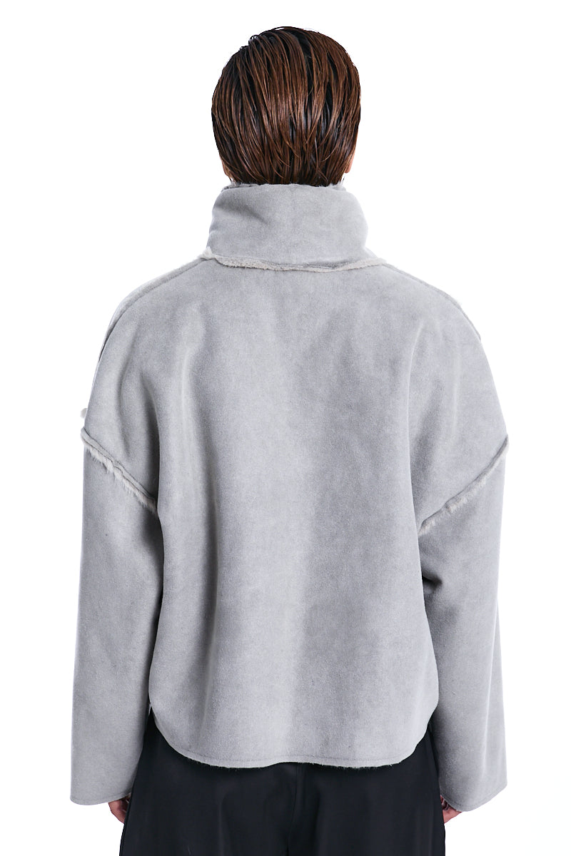 SAND CROPPED DOUBLE-FACE VEGAN SHEEPSKIN JACKET