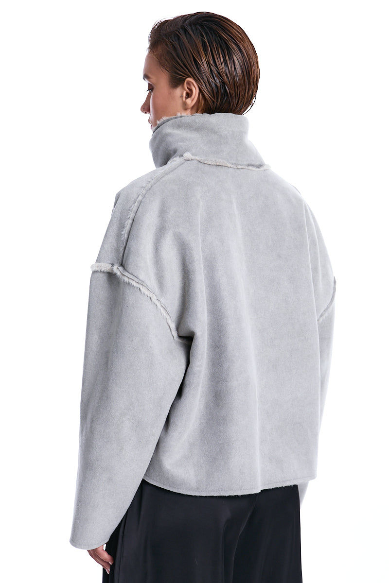 SAND CROPPED DOUBLE-FACE VEGAN SHEEPSKIN JACKET