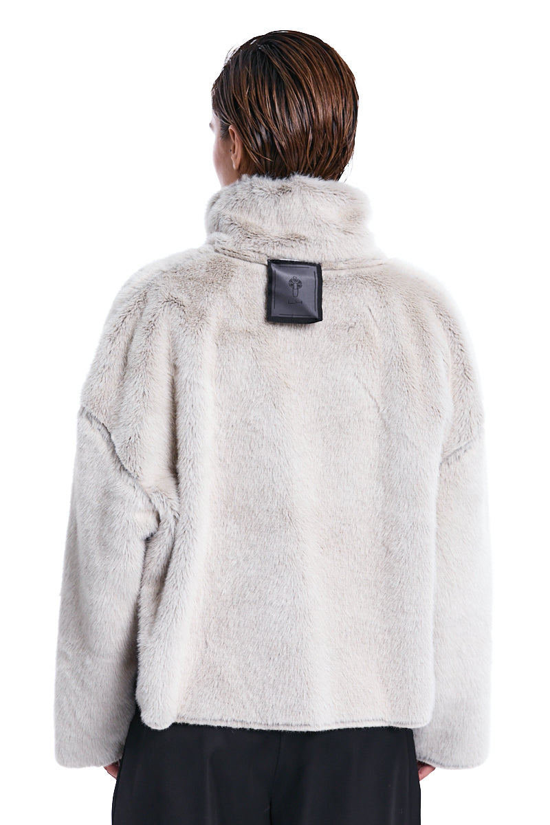 SAND CROPPED DOUBLE-FACE VEGAN SHEEPSKIN JACKET