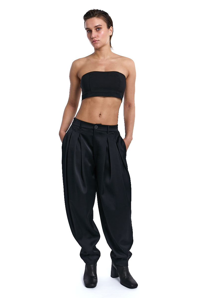 BLACK SATIN BALLOON TROUSER