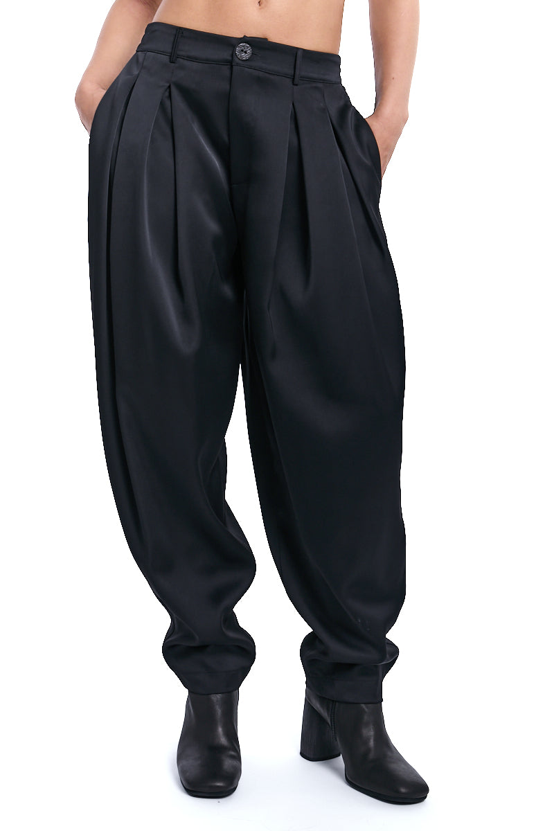 BLACK SATIN BALLOON TROUSER