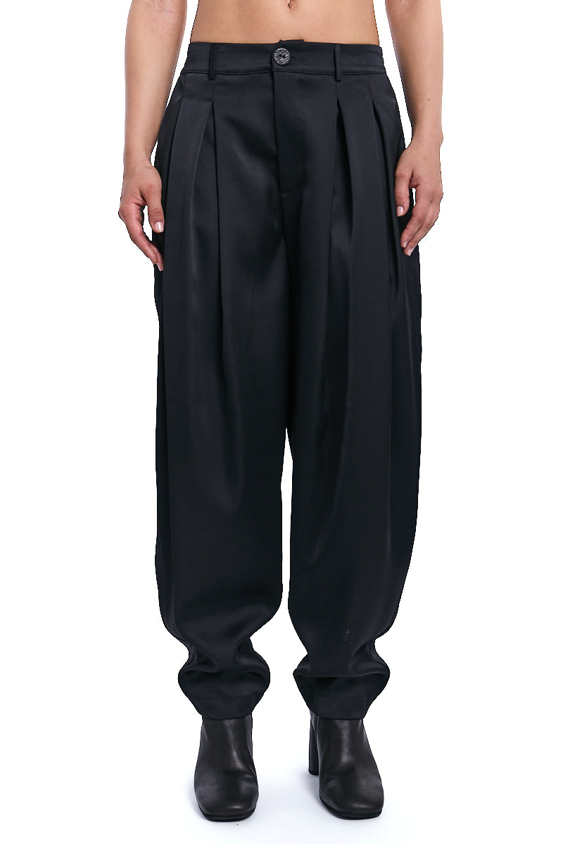 BLACK SATIN BALLOON TROUSER