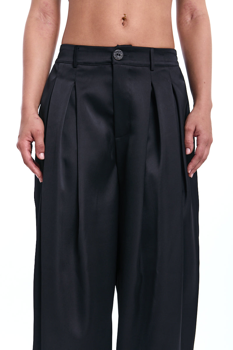 BLACK SATIN BALLOON TROUSER