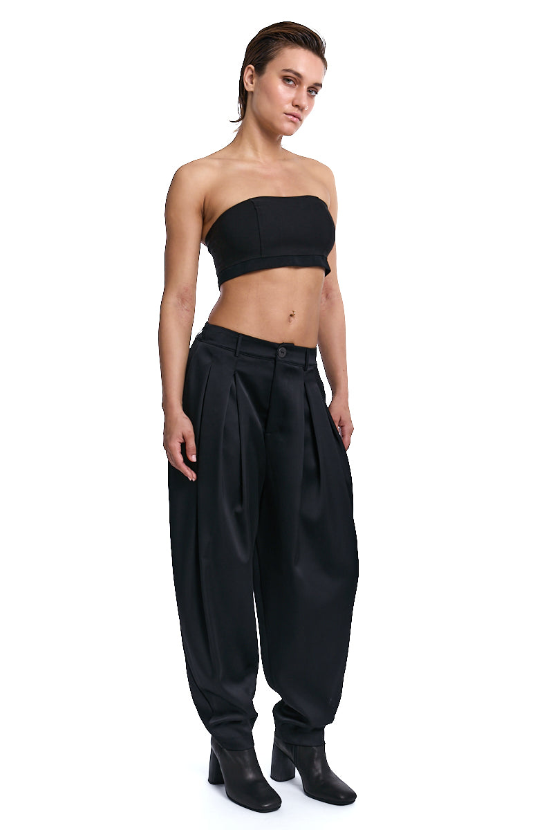 BLACK SATIN BALLOON TROUSER