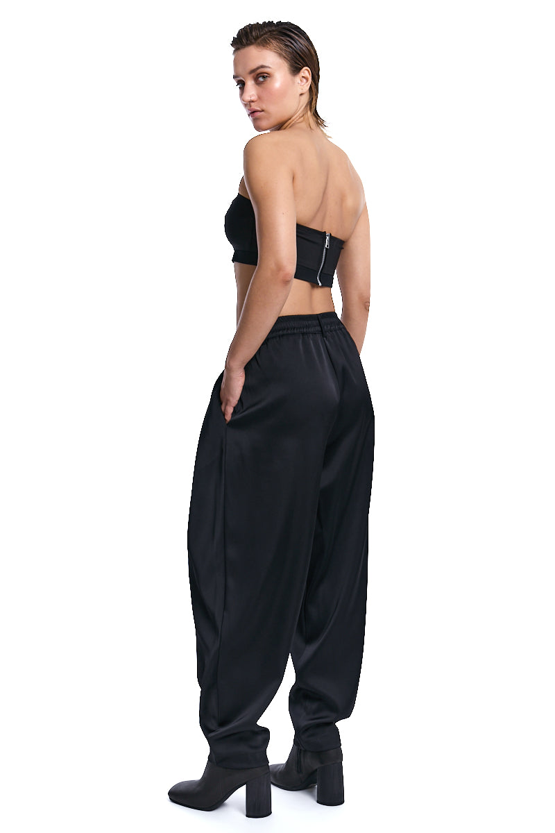 BLACK SATIN BALLOON TROUSER