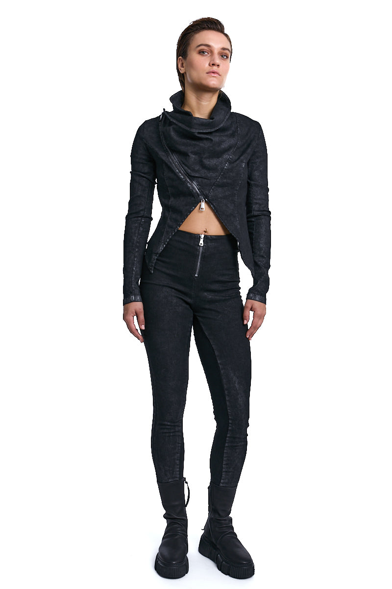 BLACK ASYMMETRIC STRETCH COTTON BLAZER