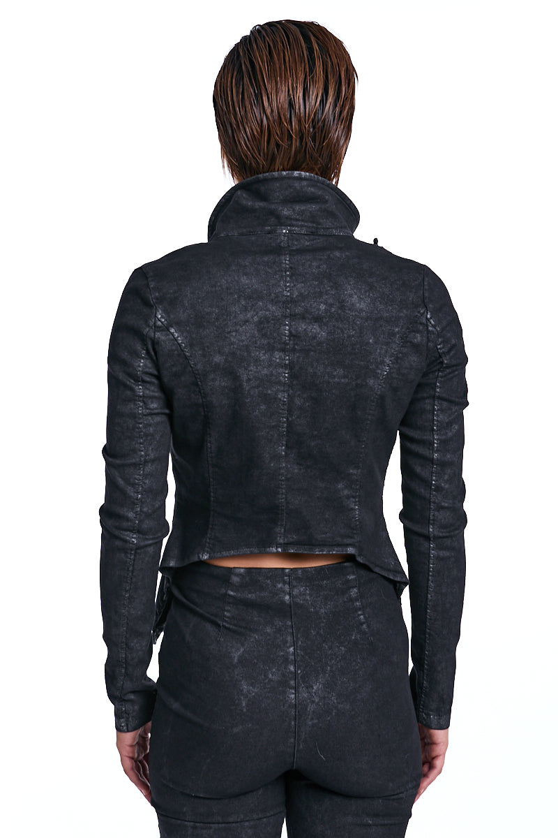 BLACK ASYMMETRIC STRETCH COTTON BLAZER