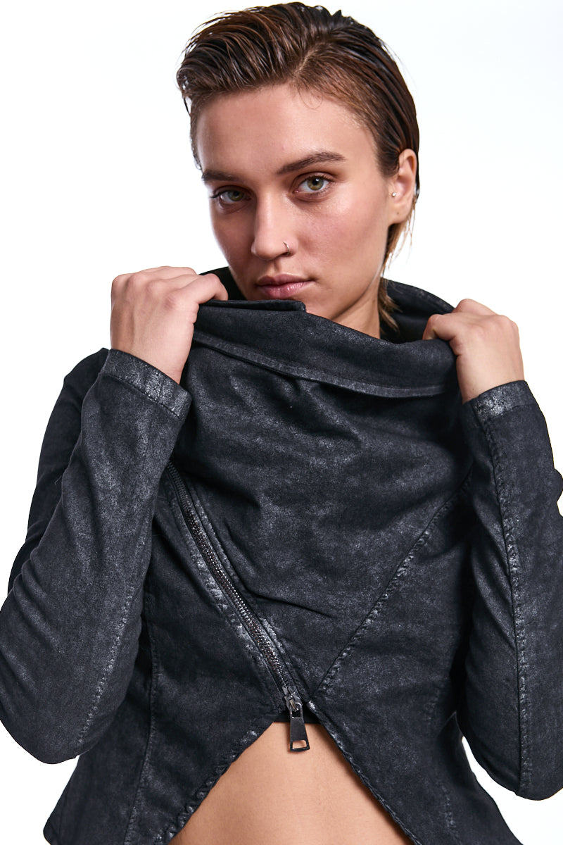 BLACK ASYMMETRIC STRETCH COTTON BLAZER